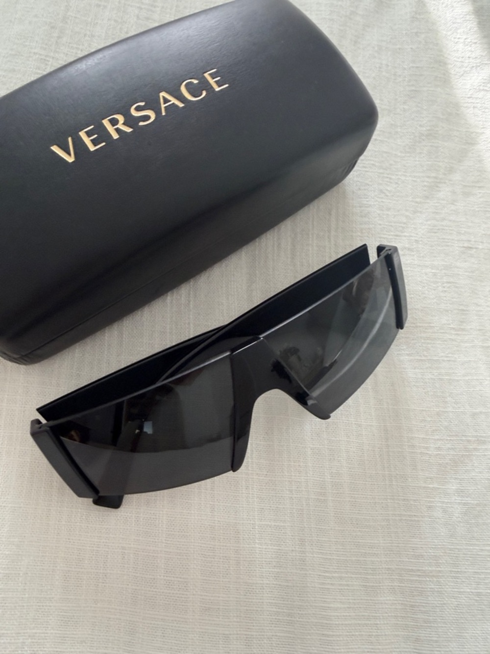 Versace Men's Black Shield Sunglasses with Dark Lens